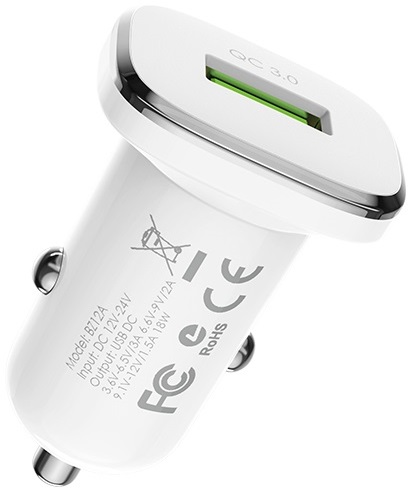 Зарядное устройство от прикуривателя Borofone BZ12A (12/24V - USB, 3А, 18W, кабель Type-C 1m, QC3.0, white)