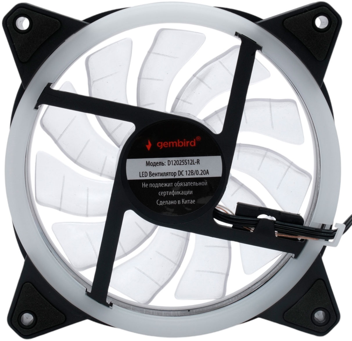 Вентилятор Gembird D12025S12L-R (120x120x25mm, Hydro, 1200rpm, 21dBa, 3+4pin, red LED, black-white) RTL