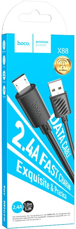 Кабель USB 2.0 Am - micro USB 1.0m (X88 Gratified, 2.4A, black) hoco