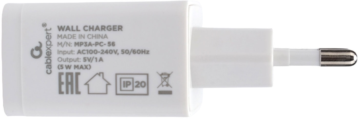 Адаптер питания Cablexpert MP3A-PC-56 (100-240V - USB, 5V-1А, 5W, white)