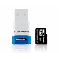 Карта памяти SDmicro Card 8Gb Silicon Power Stylish (Class 4,  USB картридер, без адаптера SD)