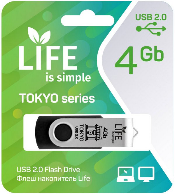 Флеш накопитель USB 2.0 4Gb LIFE TOKYO (LF04TOBLACK-01, black)