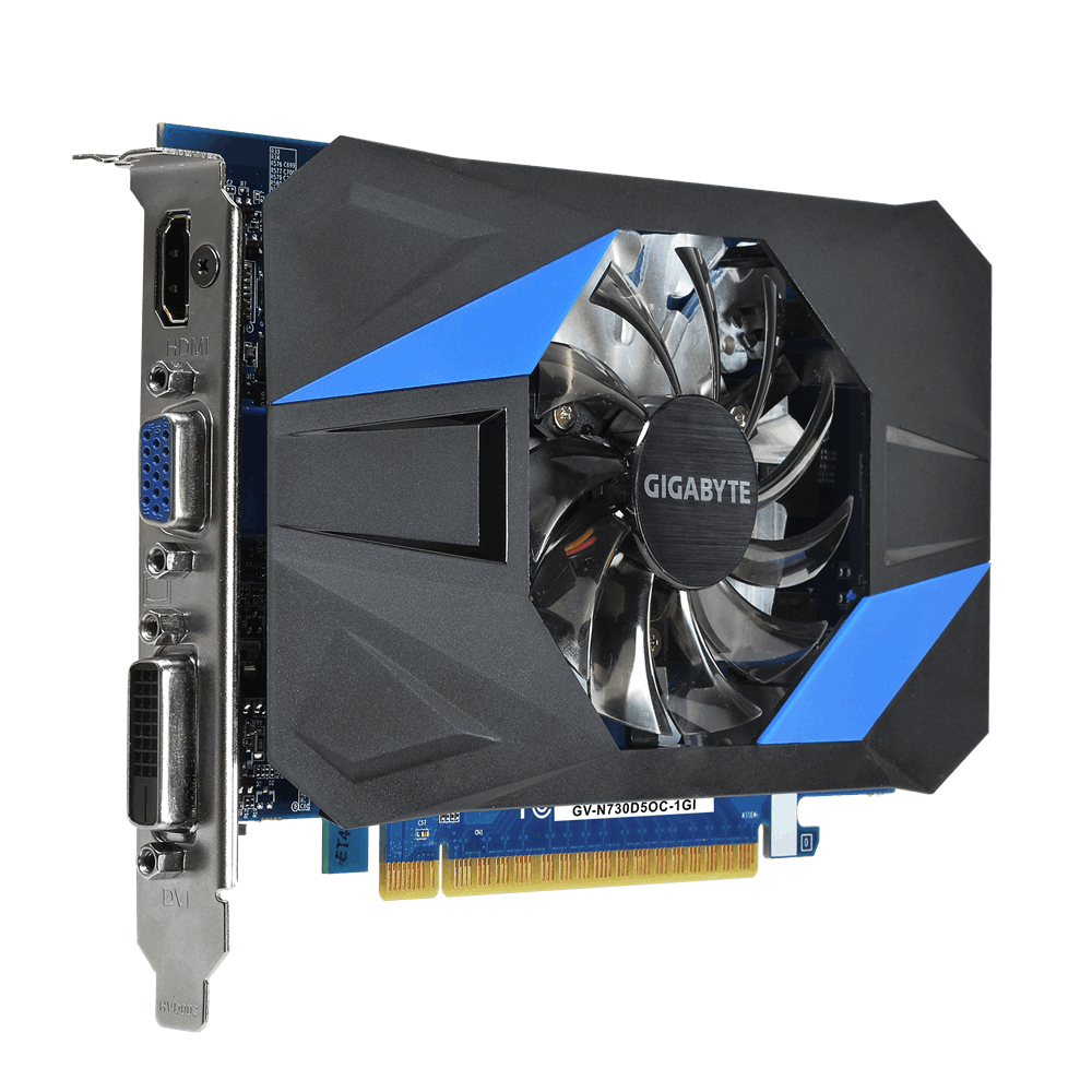 Видеокарта Gigabyte GF GT730 1Gb (GV-N730D5OC-1GI, 64bit, GDDR5, DVI+HDMI+CRT) RTL