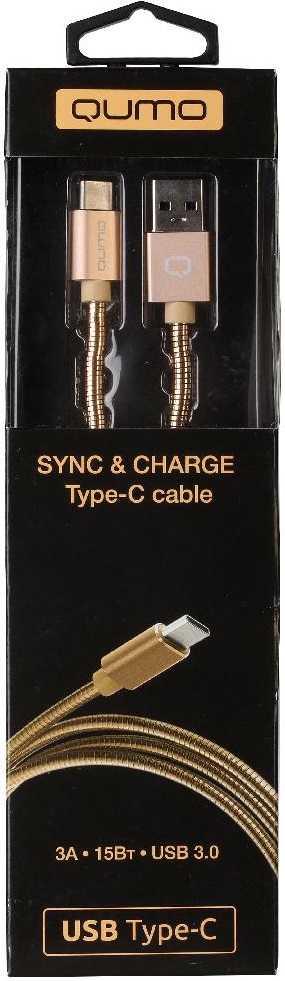 Кабель USB 3.0 Am - Type-C 1.0m (22504, 3A, 15W, стальная пружина, gold) QUMO