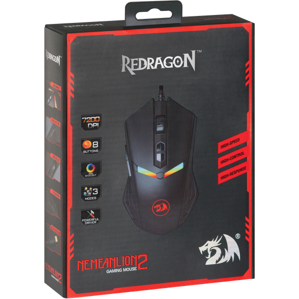 Мышь Redragon NEMEANLION 2 (USB, optical, 7200dpi, игровая, RGB подсветка, black-red)