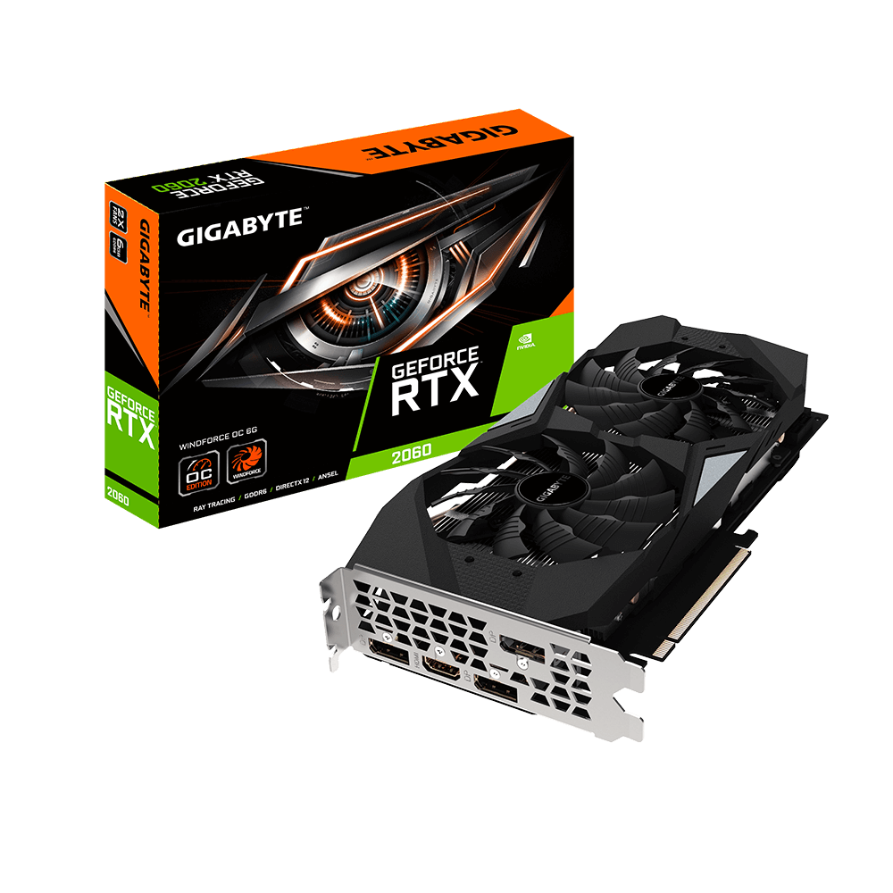 Видеокарта Gigabyte GF RTX2060 6Gb (GV-N2060WF2OC-6GD, 192bit, GDDR6, HDMI+3xDP) RTL