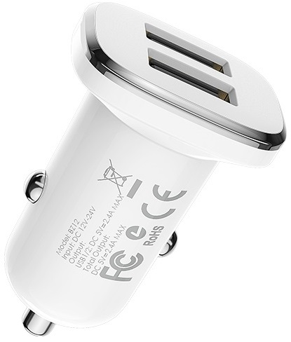 Зарядное устройство от прикуривателя Borofone BZ12 (12/240V - USB, 2 USB разъёма, 2.4А max, кабель Type-C 1m, white)
