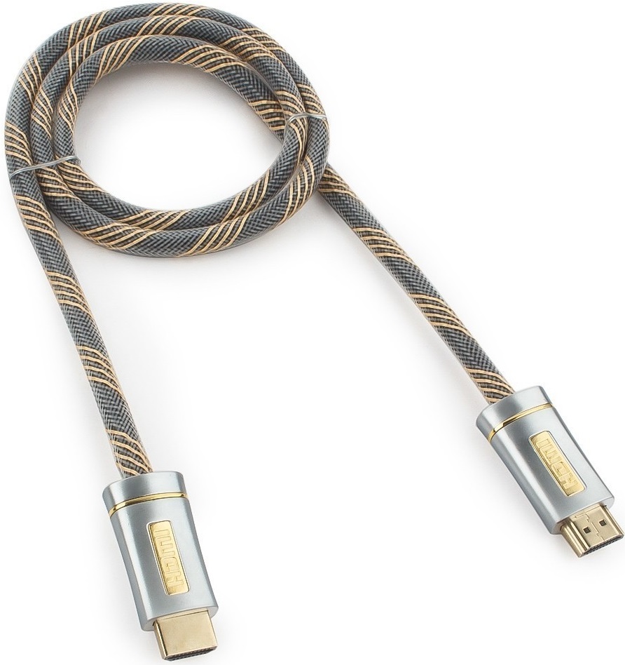 Кабель HDMI (m) - HDMI (m) 1.0m (CC-P-HDMI02-1M, серия Platinum, 4K, ver.2.0, с позолоченными контактами, тканевая оплётка, silver) Cablexpert