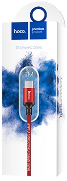Кабель USB 2.0 Am - Type-C 1.0m (X14 Times Speed, 3A, нейлоновая оплётка, red-black) hoco