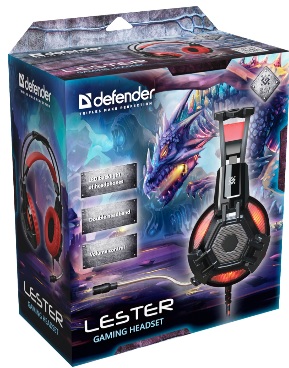 Наушники Defender LESTER (полноразмерные закрытые, c микрофоном, регулятор, игровые, 2.2m, промо-код "Crossout", black-red)