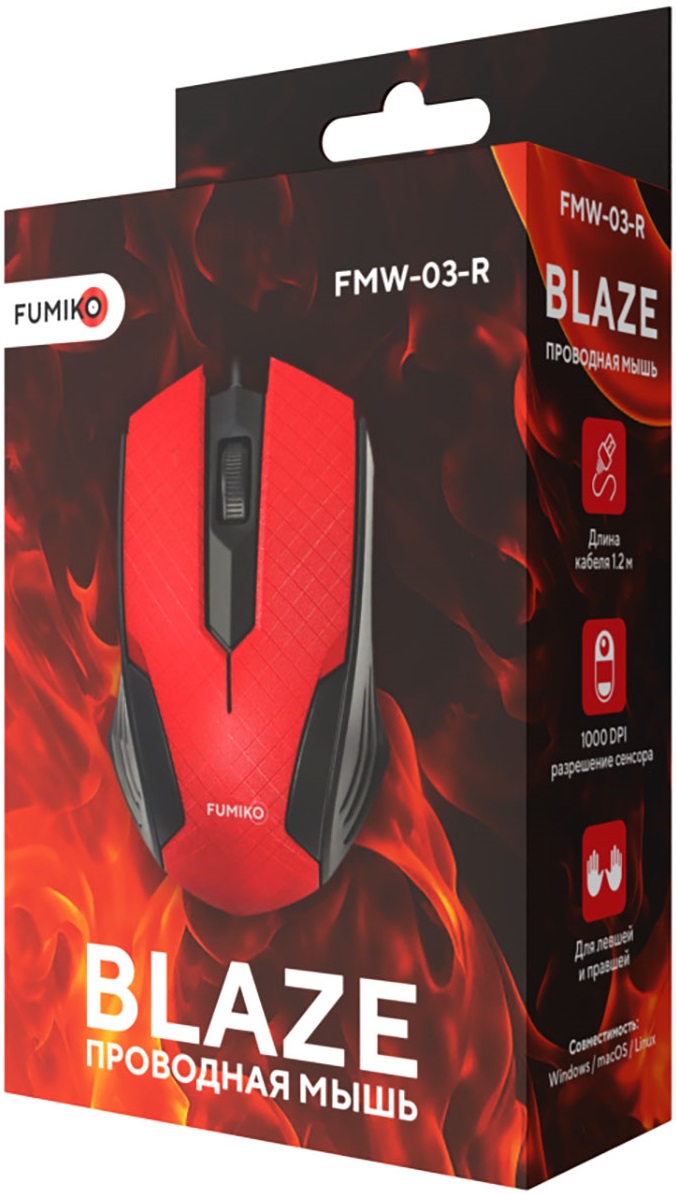 Мышь FUMIKO BLAZE FMW-03-R (USB, optical, 1000dpi, 1.2m, black-red)