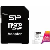 Карта памяти SDXCmicro Card 64Gb Silicon Power Elite (SP064GBSTXBV1V20SP, Class 10, UHS-I, 100MB/s, адаптер SD)