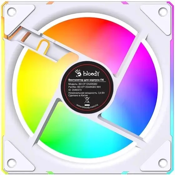 Вентилятор Bloody BD-CF120ARGB2-WH (120x120x25mm, Hydro, 600-1600rpm, 11-26dBa, 4pin, PWM, ARGB LED, white) RTL