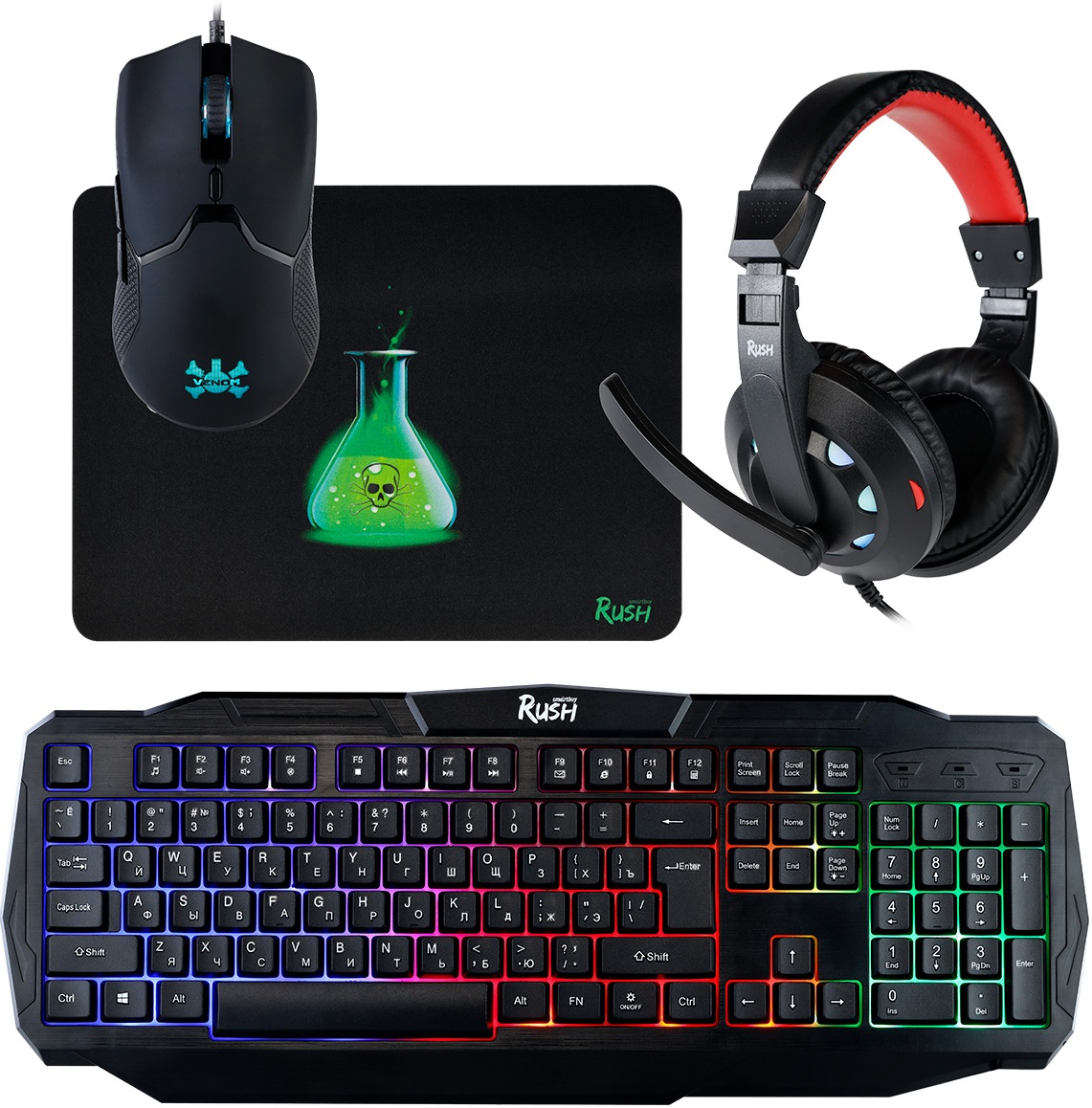 Набор клавиатура + мышь + коврик + наушники Smartbuy Rush Venom (SBC-775G-K, black)