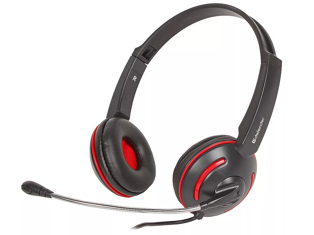 Наушники Defender Aura 115 (накладные закрытые, для мобильных устройств (переходник для ПК), с микрофоном, 2m, black-red)