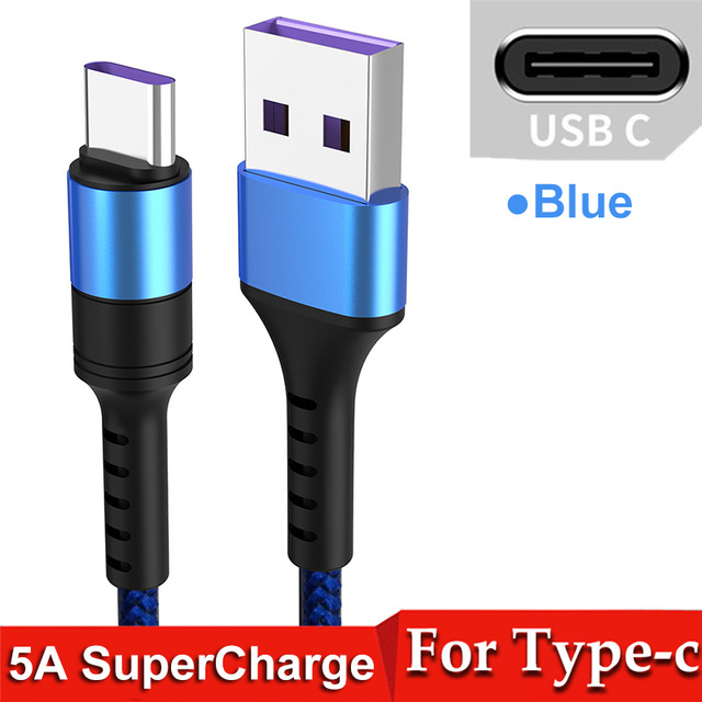 Кабель USB 2.0 Am - Type-C 1.0m (5A, быстрая зарядка, нейлоновая оплётка, blue)