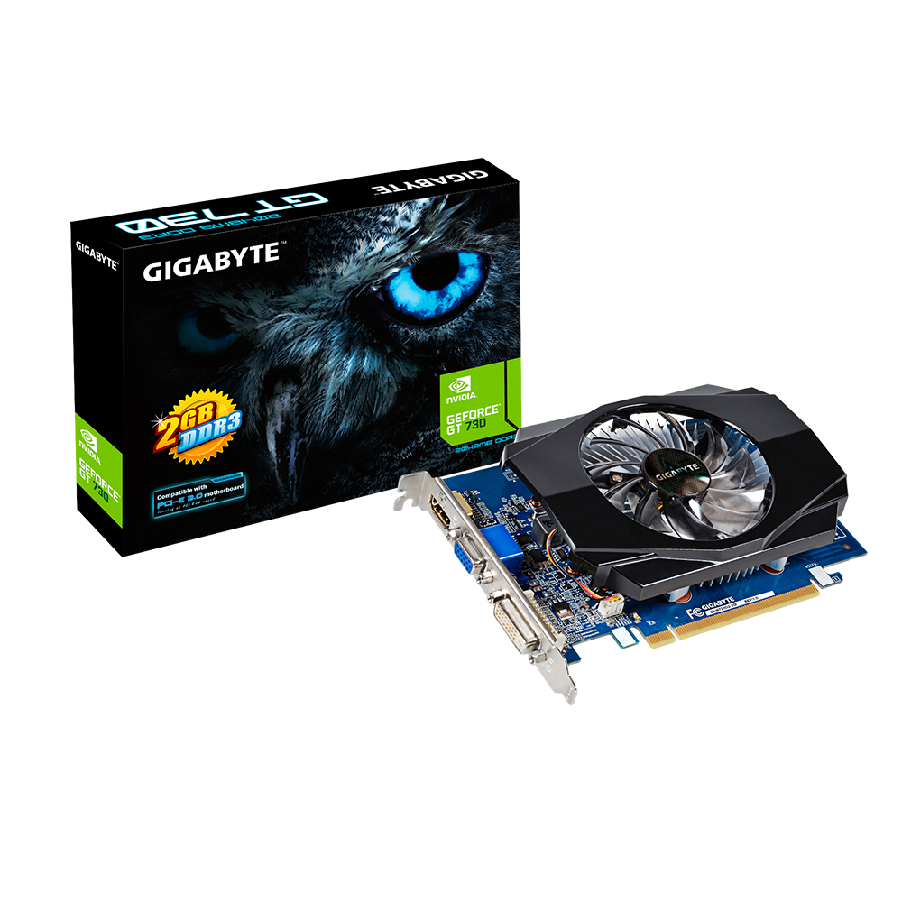 Видеокарта Gigabyte GF GT730 2Gb (GV-N730D3-2GI, 64bit, DDR3, DVI+HDMI+CRT) RTL