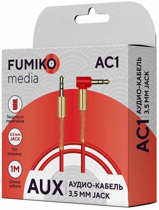 Кабель аудио 3.5mm Jack (m) - 3.5mm Jack (m) 1.0m (FAC-01R, red) FUMIKO
