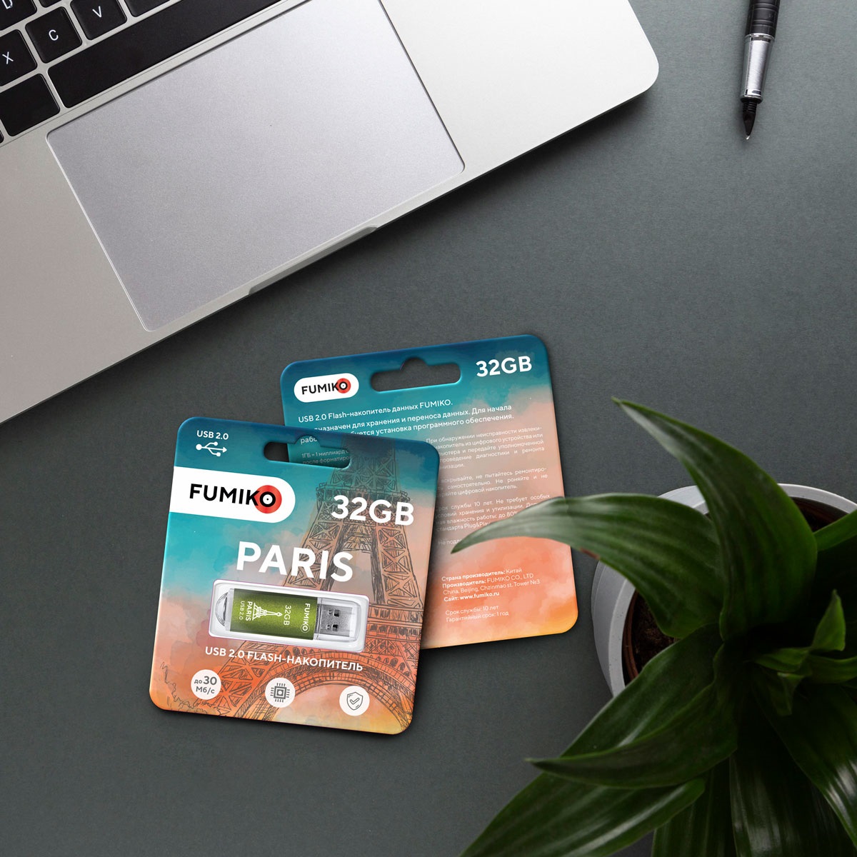 Флеш накопитель USB 2.0 32Gb FUMIKO PARIS (FPS-24, 30MB/s, green)