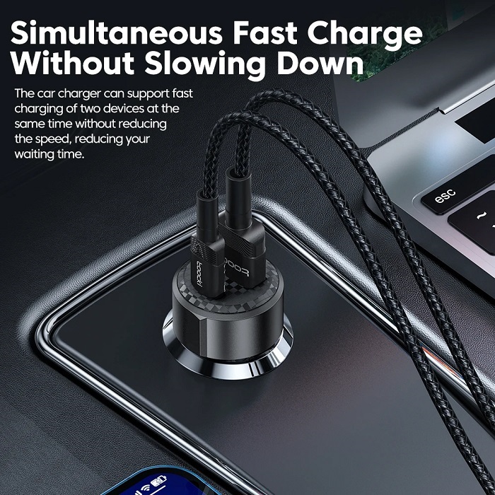 Зарядное устройство от прикуривателя Toocki TQ-CC25A (12/24V - USB, USB Type-C, 5V/3А, 9V/3A, 12V/2.5A, 30+30W max, black)