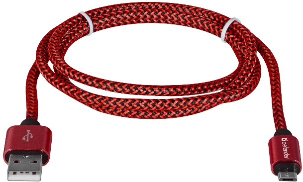 Кабель USB 2.0 Am - micro USB 1.0m (USB08-03T PRO, 2.1A, нейлоновая оплётка, red) Defender