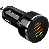 Зарядное устройство от прикуривателя Defender UCA-80 (12-24V, 2 USB разъёма, 5V/2.5A, 9V/2A, 12V/1.5A, 36W, QC3.0, black)
