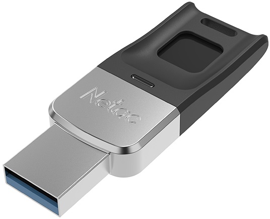 Флеш накопитель USB 3.0 64Gb Netac US1 Fingerprint Encryption Drive (NT03US1F-064G-30BK, с отпечатком пальца, AES256, black)
