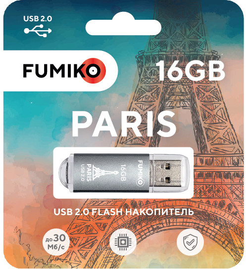 Флеш накопитель USB 2.0 16Gb FUMIKO PARIS (FPS-38, 30MB/s, silver)