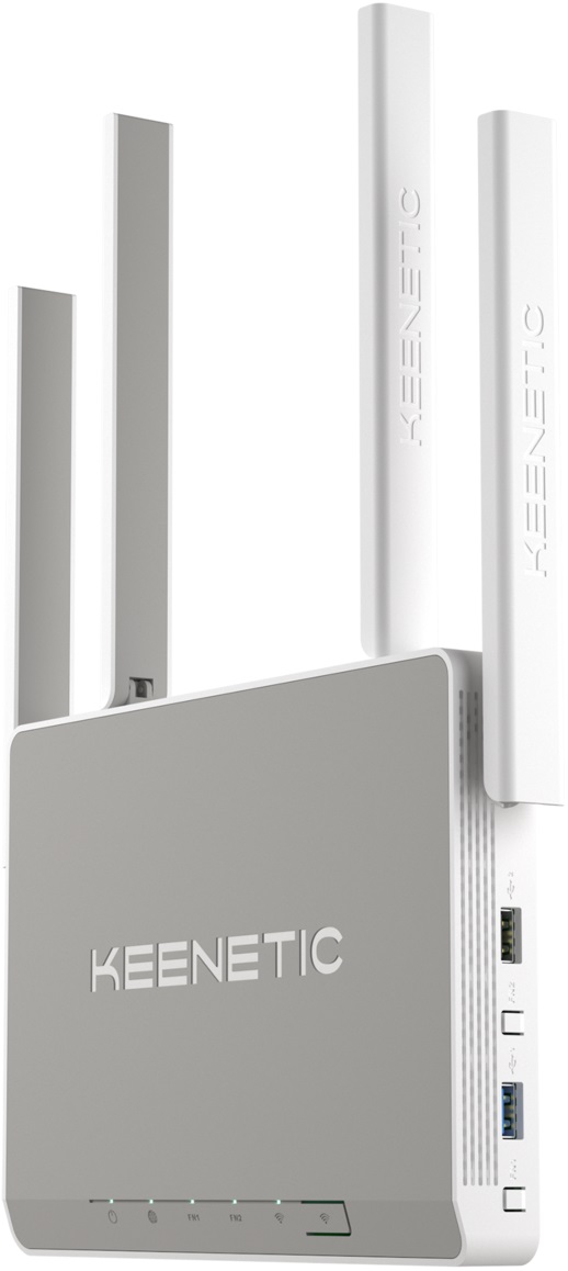 Роутер Keenetic Giga (KN-1011) (574/1201Mbps, 2.4/5GHz, 4 port, 1000Mbps, 4 внешние несъёмные антенны 5dBi, порт SFP 1000Mbps, 2*USB, Bluetooth 5.1, USB Printer/FTP Server/3G/4G/LTE, grey-white)