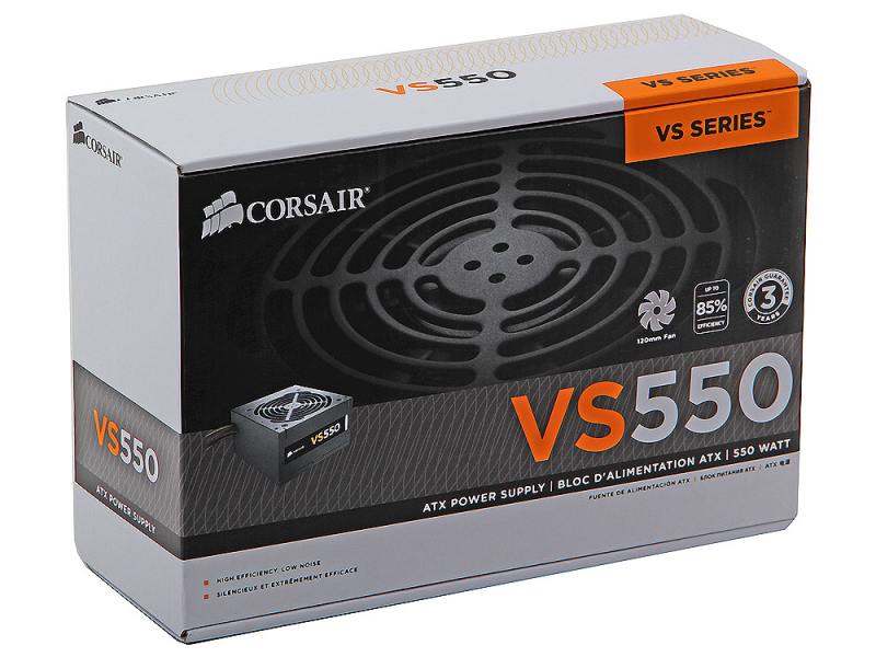 Блок питания Corsair 550W (VS550, 80+, 120mm, 20+4+4+4pin, 2*PCI-E 6+2pin, 4*SATA, 4*HDD, 2*FDD) RTL