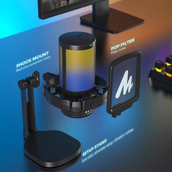 Микрофон Maono DM20 (настольный, конденсаторный, игровой, с выключателем, RGB подсветка, black)