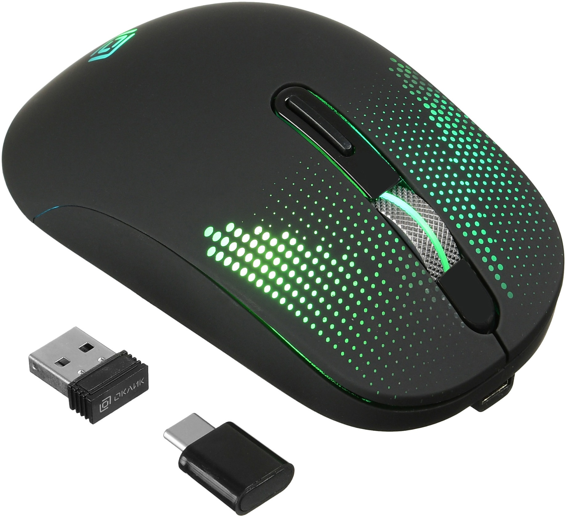 Мышь беспроводная Oklick 636LWC (optical, 1600dpi, аккумулятор, подсветка, soft-touch, black)