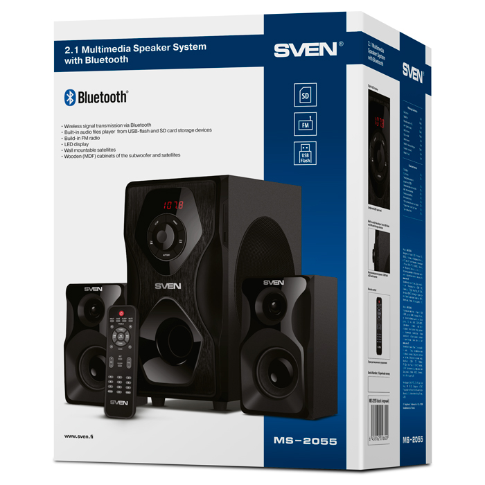 Колонки Sven MS-2055 (55W, Bluetooth 5.0, ПДУ, FM, USB, SD, MP3, black)