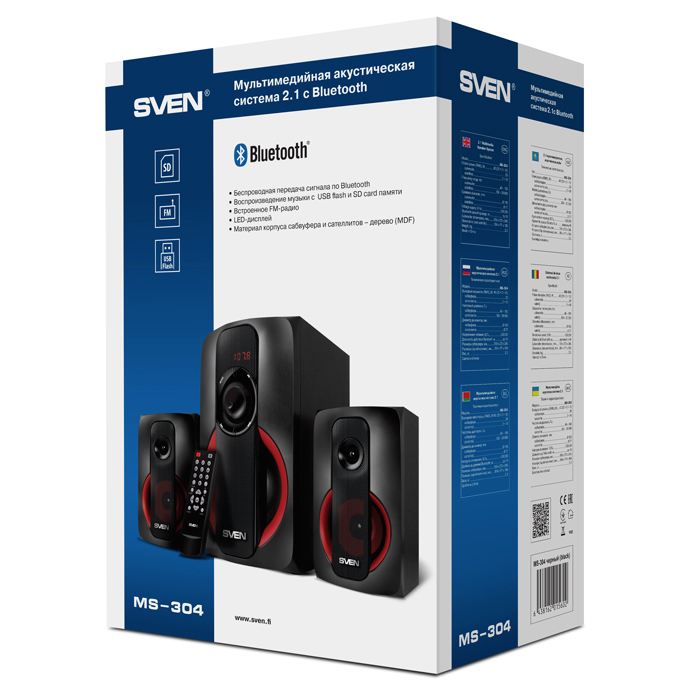 Колонки Sven MS-304 (40W, Bluetooth, ПДУ, FM, USB, SD, black)