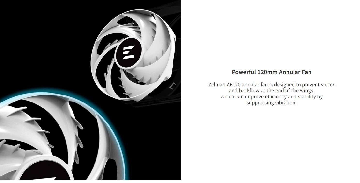 Вентилятор ZALMAN ZM-AF120 ARGB (120x120x25mm, Hydro, Shark Fin Blade, 600-2000rpm, <30dBa, 4pin, PWM, ARGB LED, black-white) RTL