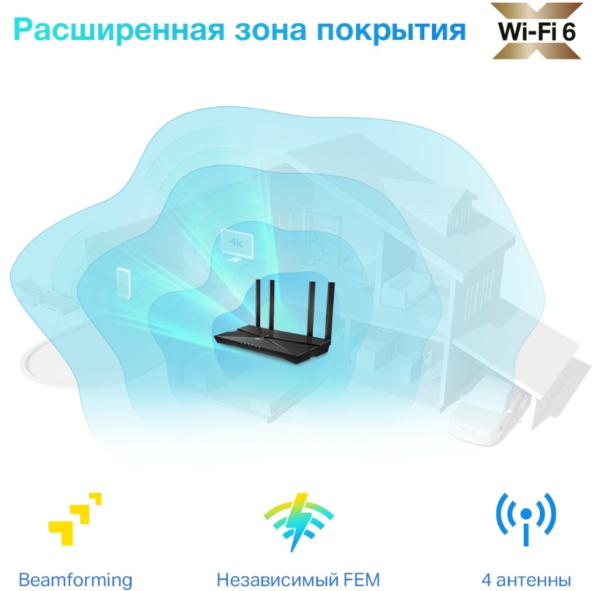 Роутер TP-LINK Archer AX1500 (300/1200Mbps, 2.4/5GHz, 4 ports, 1000Mbps, 4 внешние несъёмные антенны, USB 3.0, FTP Server, black)