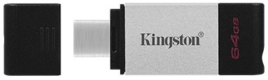 Флеш накопитель USB 3.2 64Gb Kingston DataTraveler 80 (DT80/64GB, OTG Type-C, 200MB/s, black-silver)