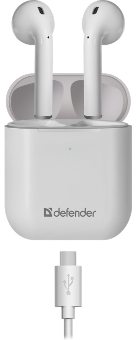 Гарнитура Defender Twins 631 (затычки, беспроводная, Bluetooth 5.0, с микрофоном, до 4 часов работы от батареи, white)