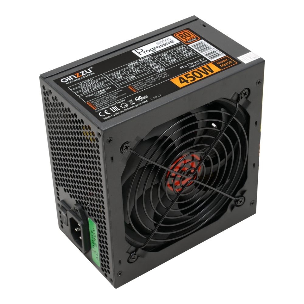 Блок питания GINZZU 450W (PB450, 80+ Bronze, 120mm, 20+4+4+4pin, PCI-E 6+2pin, 4*SATA, 2*HDD) OEM