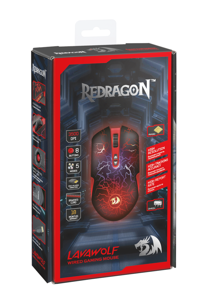 Мышь Redragon LAVAWOLF (USB, optical, 3500dpi, игровая, black-red)