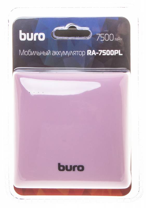Внешний аккумулятор Buro RA-7500PL-PK (литий-ионный, 7500mAh, выход 2.1A, вход 1.5А, pink)