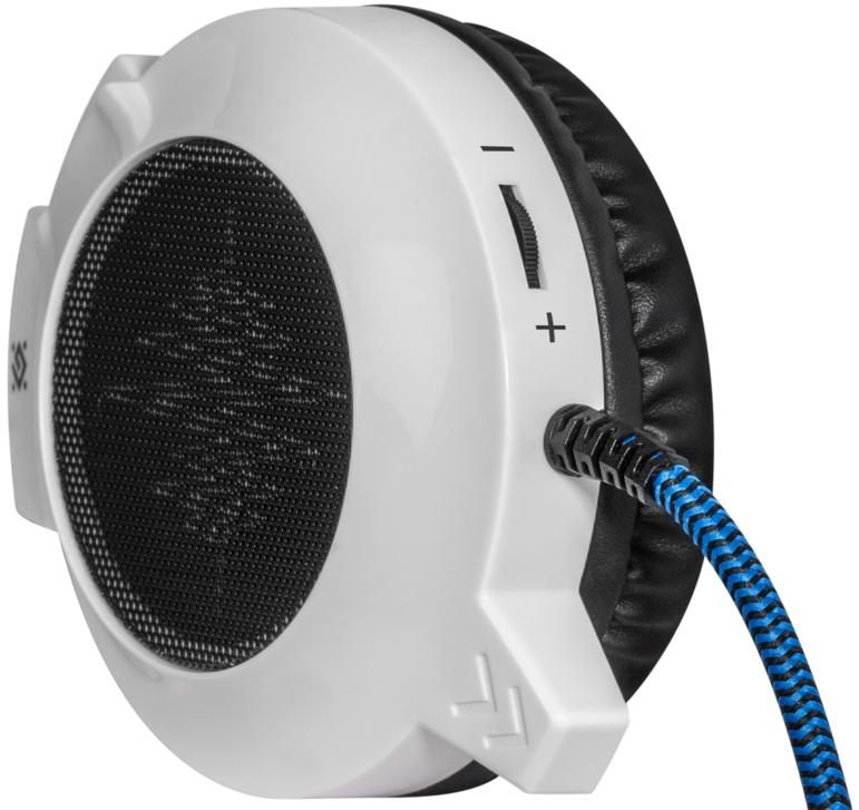 Наушники Defender ICEFALL G-510D (полноразмерные закрытые, c микрофоном, игровые, подсветка, 2.2m, промо-код "Crossout", white-blue)