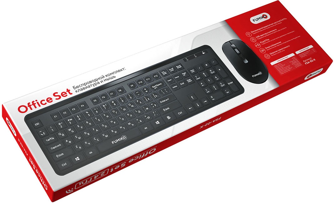 Клавиатура+мышь беспроводные FUMIKO Office Set (FSA-02-K, бесшумные, black)