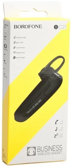 Гарнитура Borofone BC21 Encourage Sound (вкладыш моно, беспроводная, Bluetooth 4.2, с микрофоном, до 4 часов работы от батареи, black)