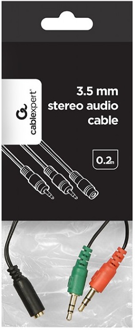Переходник 3.5 Jack 4pin (f) - 2x3.5 Jack 3pin (m) (CCA-418, 0.2m, black) Cablexpert