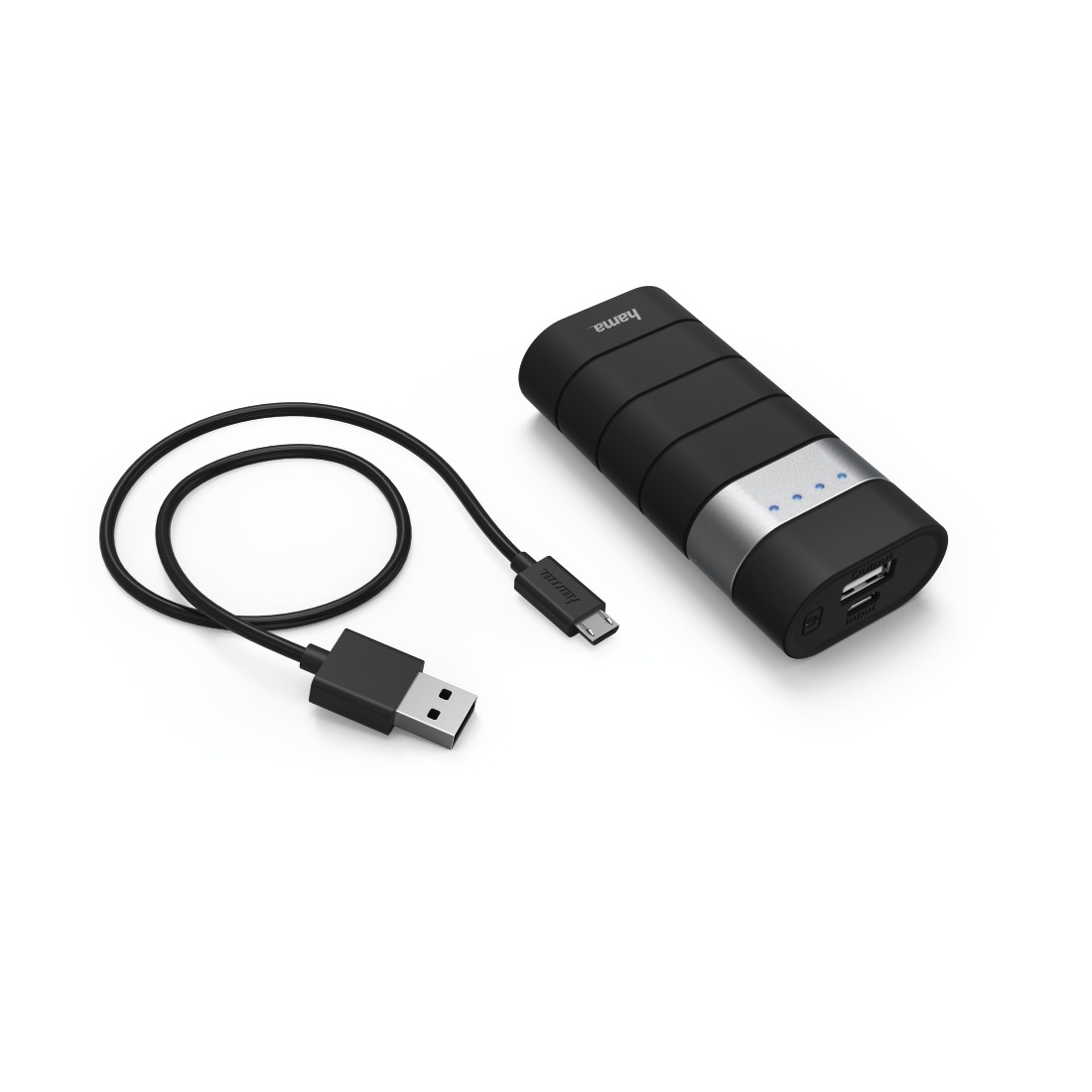 Внешний аккумулятор Hama Joy (137491, литий-ионный, 5200mAh, USB - 2.1A, вход 2.1А, кабель 0.15m - microUSB, black-silver)
