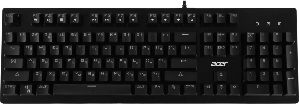 Клавиатура Acer OKW127 (USB, механическая, BLUE Switch, регулируемая подсветка, игровая, мультимедийная, 1.8m, black)