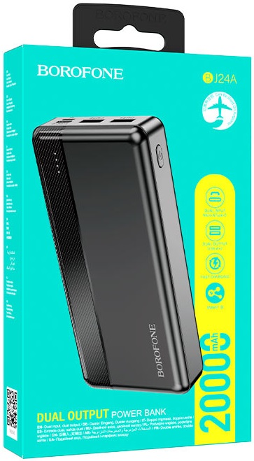 Внешний аккумулятор Borofone BJ24A (литий-полимерный, 20000mAh, 2*USB 2.1A, вход 2A, black)