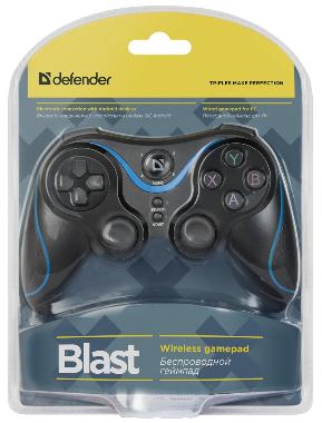 Геймпад Defender Blast (PC/PS3/Android, Bluetooth, беспроводной, вибрация, держатель для смартфона, black-blue)