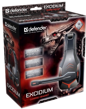 Наушники Defender EXCIDIUM (полноразмерные закрытые, c микрофоном, регулятор, игровые, 2.2m, промо-код "Crossout", black-red)